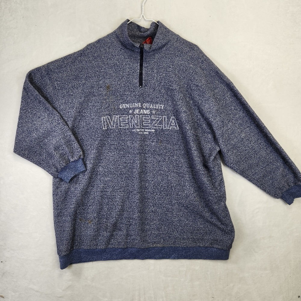Venezia Jeans Quarter Zip Fleece Pullover Mens 2X Blue Speckled Mock Neck